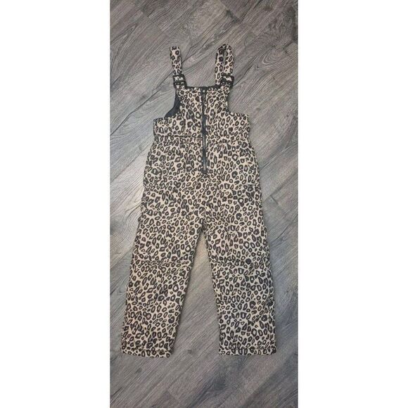 Pink Platinum Leopard Print Snowsuit Bib Snow Overalls Snowsuit Girls Size 5/6 - Picture 1 of 6